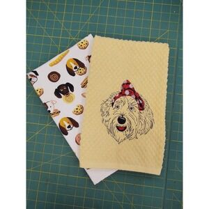 LABRADOODLE Dog With Headband Kitchen Bath Hand Bar Towel Set of 2